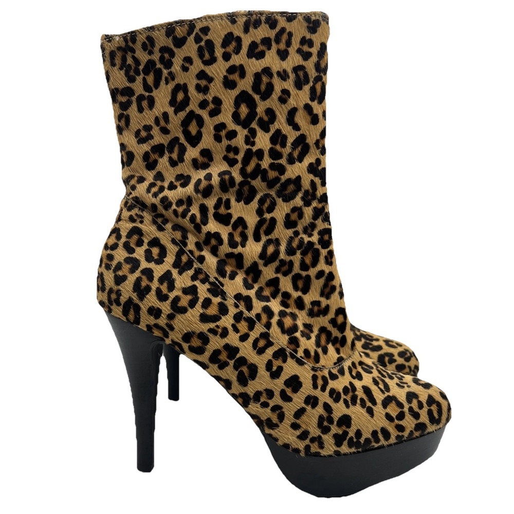 Penny Loves Kenny Leopard Slim Stiletto Heeled Platform Boots Glam Edgy Size 8